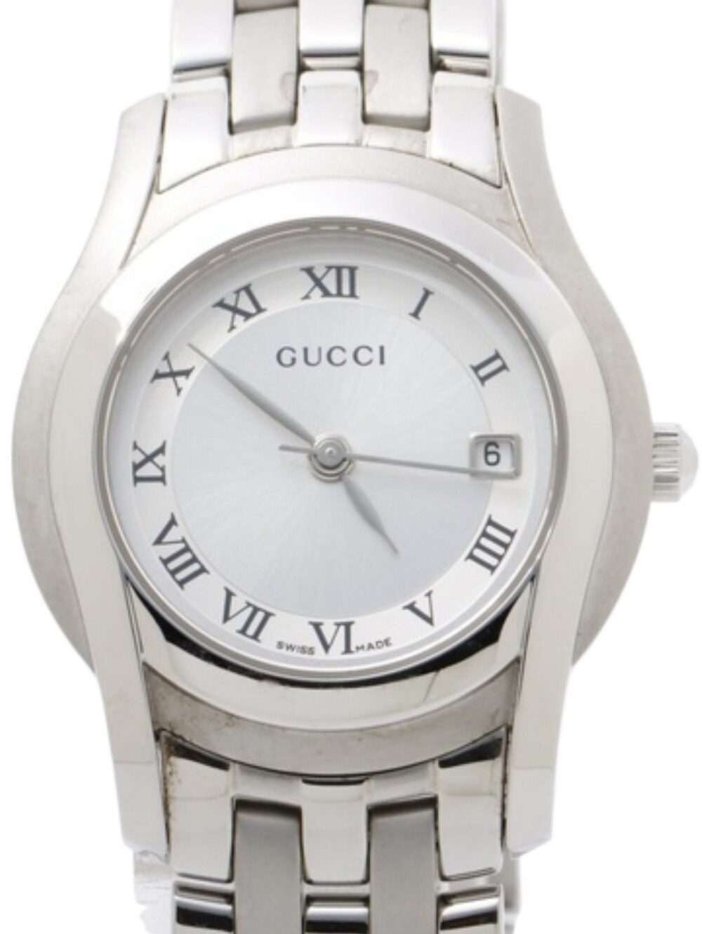 Gucci Silver Stainless Steel Roman Numeral Bracelet Watch Womens Vintage Classic